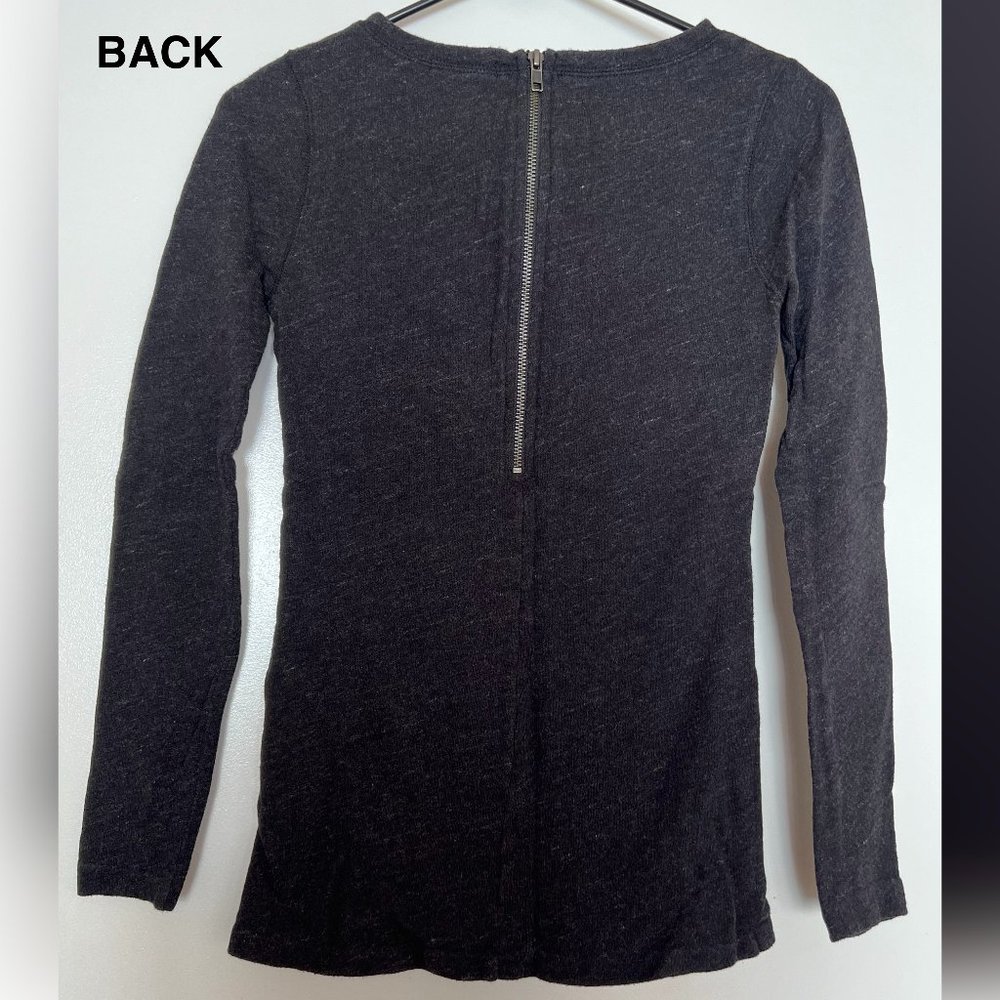 J Crew Womens XXS Tunic Style Back Ziip Sweatshirt Charcoal Heather Gray